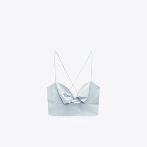 Zara stylish Light Blue Bow Crop Top
